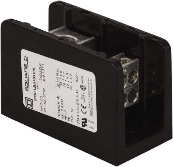 Square D - 1 Pole, 380 (Copper) Amp, Phenolic Power Distribution Block - 600 VAC, 1 Primary Connection - Eagle Tool & Supply