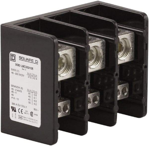 Square D - 3 Poles, 380 (Copper) Amp, Phenolic Power Distribution Block - 600 VAC, 1 Primary Connection - Eagle Tool & Supply