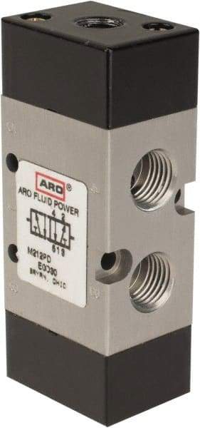 ARO/Ingersoll-Rand - 1/4" Inlet x 1/4" Outlet, Pilot Actuator, Spring Return, 2 Position, Body Ported Solenoid Air Valve - 0.7 CV, 4 Way, 140 psi, 122° Max Temp, 15° Min Temp - Eagle Tool & Supply