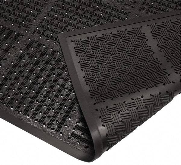 Wearwell - 6 Ft. Long x 3 Ft. Wide, Natural Rubber Surface, Raised Bars and Scrapers (Reversible) Entrance Matting - 7/16 Inch Thick, Outdoor, Heavy Traffic, Natural Rubber, Black, Series 227 - Eagle Tool & Supply