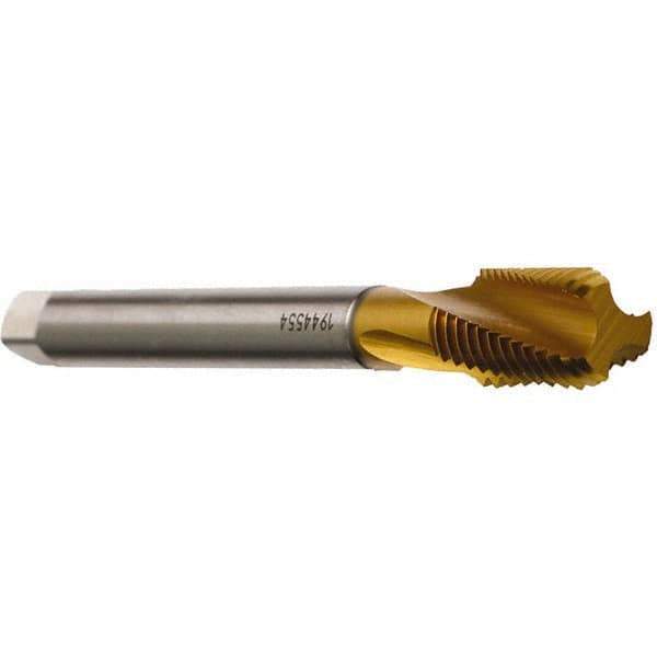 Emuge - M16x2.00 Metric 3 Flute 6H Bottoming Spiral Flute Tap - Cobalt, TiN Finish, 3-13/16" OAL, Right Hand Flute, Right Hand Thread, Series Rekord D - Eagle Tool & Supply