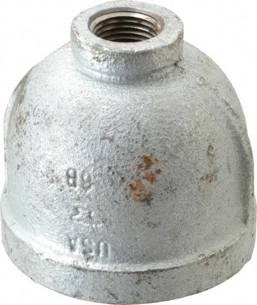 Made in USA - Class 150, 2 x 1/2" Galvanized Pipe Reducing Coupling - Threaded, Malleable Iron - Eagle Tool & Supply