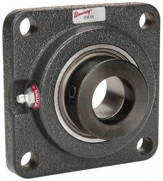 Browning - 1-1/4" ID, 4-5/8" OAL x 4-5/8" OAH 4-Bolt Flange - 3,493 Lb Static Cap, 5,782 Lb Dyn Cap, 3-5/8" Btw Mnt Hole Ctrs, Cast Iron - Eagle Tool & Supply