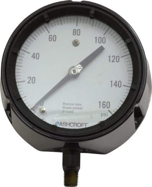 Ashcroft - 4-1/2" Dial, 1/4 Thread, 0-160 Scale Range, Pressure Gauge - Lower Connection, Rear Flange Connection Mount, Accurate to 0.5% of Scale - Eagle Tool & Supply