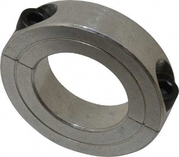 Climax Metal Products - 1-3/16" Bore, Aluminum, Two Piece Two Piece Split Shaft Collar - 2-1/16" Outside Diam, 1/2" Wide - Eagle Tool & Supply