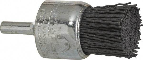 Weiler - 120 Grit, 1" Brush Diam, Crimped, End Brush - Fine Grade, 1/4" Diam Shank, 10,000 Max RPM - Eagle Tool & Supply