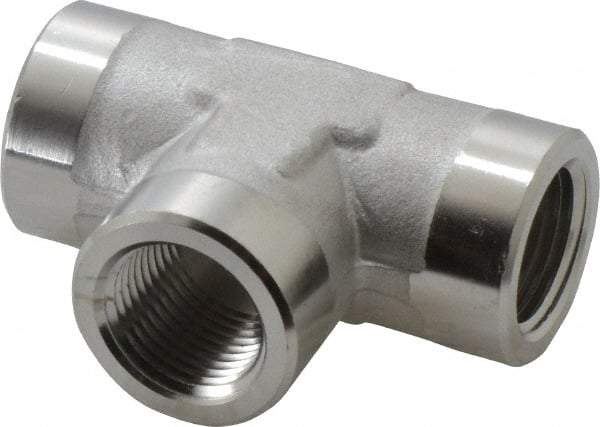 Made in USA - 3/8" Grade 316 Stainless Steel Pipe Tee - FNPTF x FNPTF x FNPTF End Connections - Eagle Tool & Supply