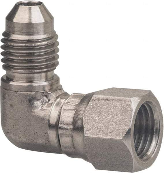 Made in USA - 3/4" Tube OD, 37° Stainless Steel Flared Tube Female Elbow - 1-1/16-12 UNF, Flared to Female JIC Swivel , 90° Ends - Eagle Tool & Supply