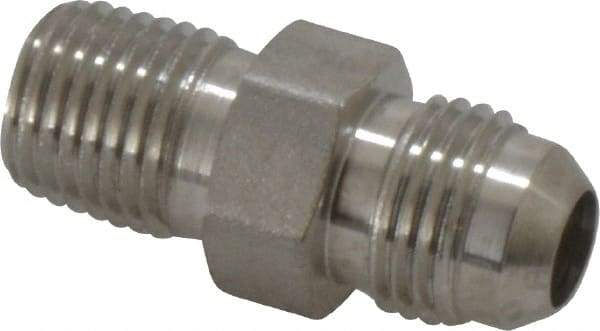 Made in USA - 3/8" Tube OD, 37° Stainless Steel Flared Tube Male Connector - 1/4-18 NPTF, Flare x MNPTF Ends - Eagle Tool & Supply