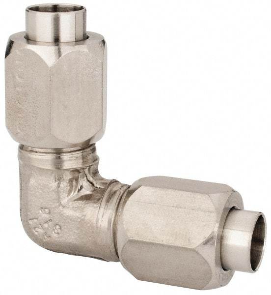 Made in USA - 3/8" Tube OD, 37° Stainless Steel Flared Tube Union Elbow - Flare x Flare Ends - Eagle Tool & Supply