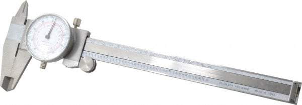 Value Collection - 0mm to 6" Range, 0.001" and 0.02 mm Graduation, 0.1" per Revolution, Dial Caliper - White Face, 1.57" Jaw Length - Eagle Tool & Supply