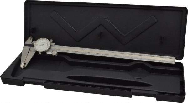 Value Collection - 0" to 12" Range, 0.001" Graduation, 0.2" per Revolution, Dial Caliper - White Face, 2.36" Jaw Length - Eagle Tool & Supply