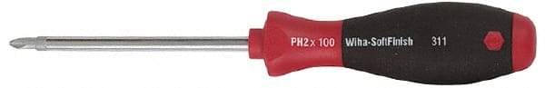 Wiha - #2, 8-9/16" OAL, Round Shaft Phillips Screwdriver - 4" Handle Length, Ergonomic Handle - Eagle Tool & Supply