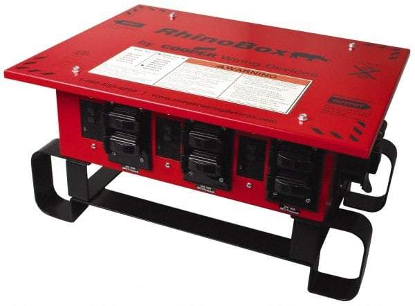 Cooper Wiring Devices - 7 Outlet, 125/240 Volt, 50 Amp Rating, Stand Alone Unit, Automatic, Industrial Distribution Center - Reinforced Metal Housing, 3 Front Outlets, Power Distribution Center with GFCI Protection - Eagle Tool & Supply