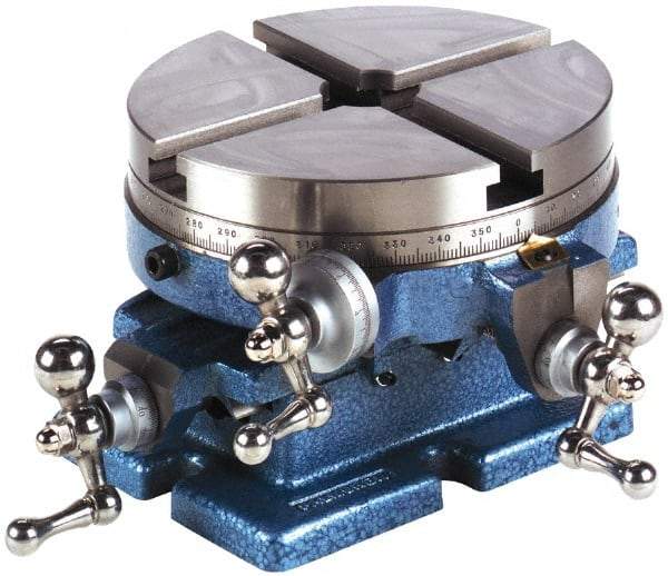 Palmgren - 8" Table Diam, Cross Slide Cross Slide Rotary Machining Table - 5-9/16" Centerline Height, 1-5/8" Bore Diam, 5/8" T-Slot Width - Eagle Tool & Supply