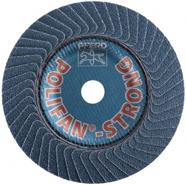 PFERD - 36 Grit, 5" Disc Diam, 5/8-11 Center Hole, Type 29 Zirconia Alumina Flap Disc - 12,200 Max RPM, Fiberglass Backing, Arbor Attaching System, Coated - Eagle Tool & Supply