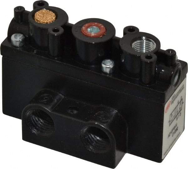 ARO/Ingersoll-Rand - 1/4" Inlet x 1/4" Outlet, Pilot Actuator, Spring Return, 2 Position, Body Ported Solenoid Air Valve - 32 CFM, 0.9 CV, 4 Way, 150 psi, 2-15/16" Long x 1-15/16" Wide x 1-15/16" High, 0 to 180°F - Eagle Tool & Supply