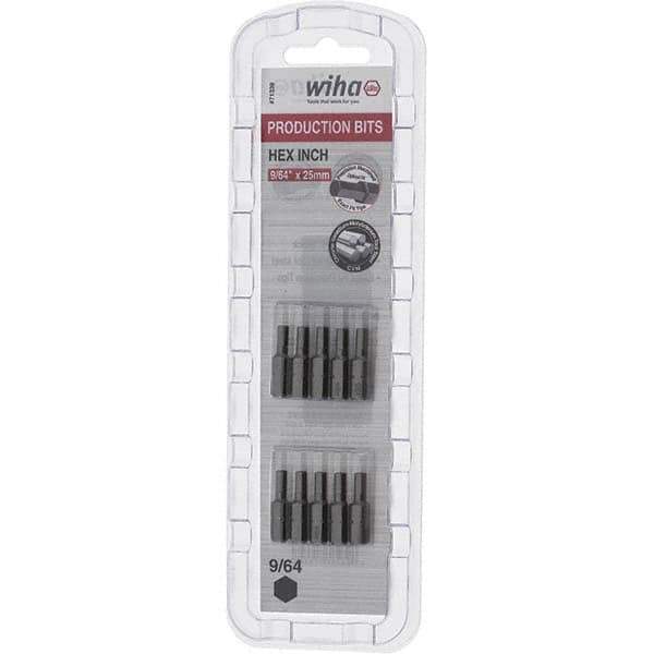 Wiha - 0.14" Hex Screwdriver Bit - 1/4" Drive, 1" OAL - Eagle Tool & Supply