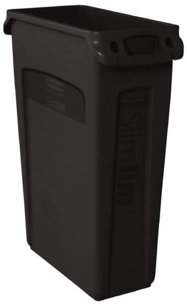 Rubbermaid - 23 Gal Black Rectangle Trash Can - Polyethylene, 30" High x 22" Long x 11" Wide - Eagle Tool & Supply