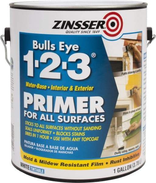 Zinsser - 1 Gal Flat White Water-Based Acrylic Enamel Primer - 350 to 450 Sq Ft Coverage, 84 gL Content, Quick Drying - Eagle Tool & Supply