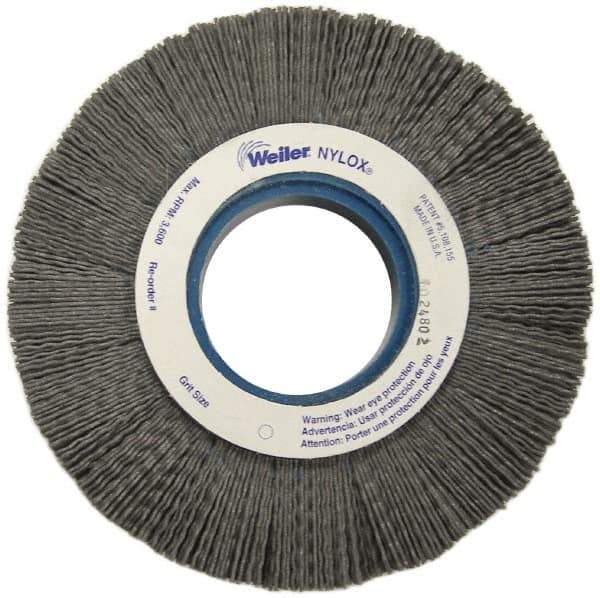 Weiler - 6" OD, 2" Arbor Hole, Crimped Nylon Wheel Brush - 1" Face Width, 1-1/4" Trim Length, 0.06" Filament Diam, 3,600 RPM - Eagle Tool & Supply