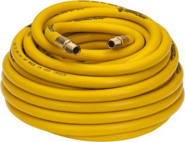 PRO-SOURCE - 3/8" ID x 19/32" OD 50' Long Multipurpose Air Hose - MNPT x MNPT Ends, 300 Working psi, 23 to 150°F, 1/4" Fitting, Yellow - Eagle Tool & Supply