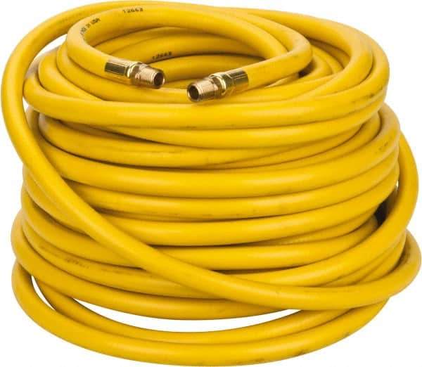 PRO-SOURCE - 3/8" ID x 19/32" OD 100' Long Multipurpose Air Hose - MNPT x MNPT Ends, 300 Working psi, 23 to 150°F, 1/4" Fitting, Yellow - Eagle Tool & Supply