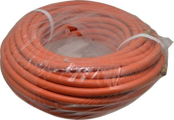 PRO-SOURCE - 3/8" ID x 19/32" OD 100' Long Multipurpose Air Hose - MNPT x MNPT Ends, 300 Working psi, 23 to 150°F, 1/4" Fitting, Orange - Eagle Tool & Supply