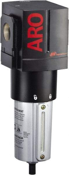 ARO/Ingersoll-Rand - 1" Port, 9.925" High x 3.858" Wide Heavy Duty Filter with Metal Bowl, Manual Drain - 353 SCFM, 250 Max psi, 175°F Max Temp, Sight Glass Included, Modular Connection, 5.3 oz Bowl Capacity - Eagle Tool & Supply
