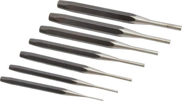 Proto - 7 Piece, 1/16 to 1/4", Pin Punch Set - Round Shank, Comes in Pouch - Eagle Tool & Supply
