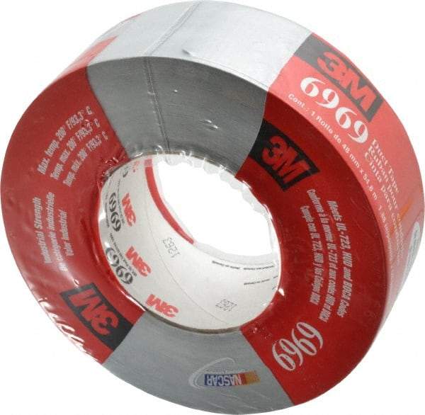 3M - 2" x 55m Silver Duct Tape - 10.7 mil, Rubber Adhesive, Polyethylene Film Backing, 32 Lb/ln Tensile Strength, 200°F Max, Series 6969 - Eagle Tool & Supply