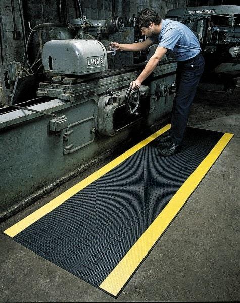 Wearwell - 60' Long x 3' Wide, Dry/Wet Environment, Anti-Fatigue Matting - Black, Vinyl with Vinyl Base, Beveled on 4 Sides - Eagle Tool & Supply