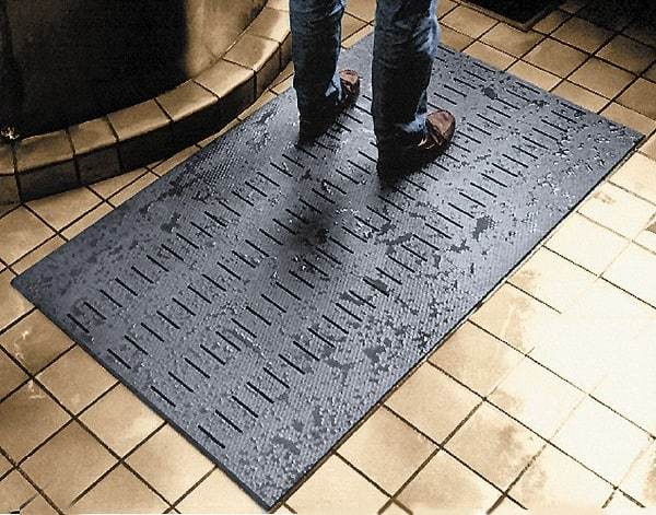 Wearwell - 60' Long x 3' Wide, Dry/Wet Environment, Anti-Fatigue Matting - Black, Vinyl with Vinyl Base, Beveled on 4 Sides - Eagle Tool & Supply