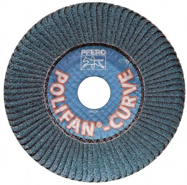 PFERD - 60 Grit, 4-1/2" Disc Diam, 5/8-11 Center Hole, Type 27 Ceramic Flap Disc - 13,300 Max RPM, Fiberglass Backing, Arbor Attaching System, Coated - Eagle Tool & Supply
