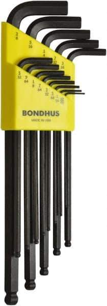 Bondhus - 13 Piece, L-Key Ball End Hex Key Set - 0.05 to 3/8" Range, Protanium High Torque Steel - Eagle Tool & Supply