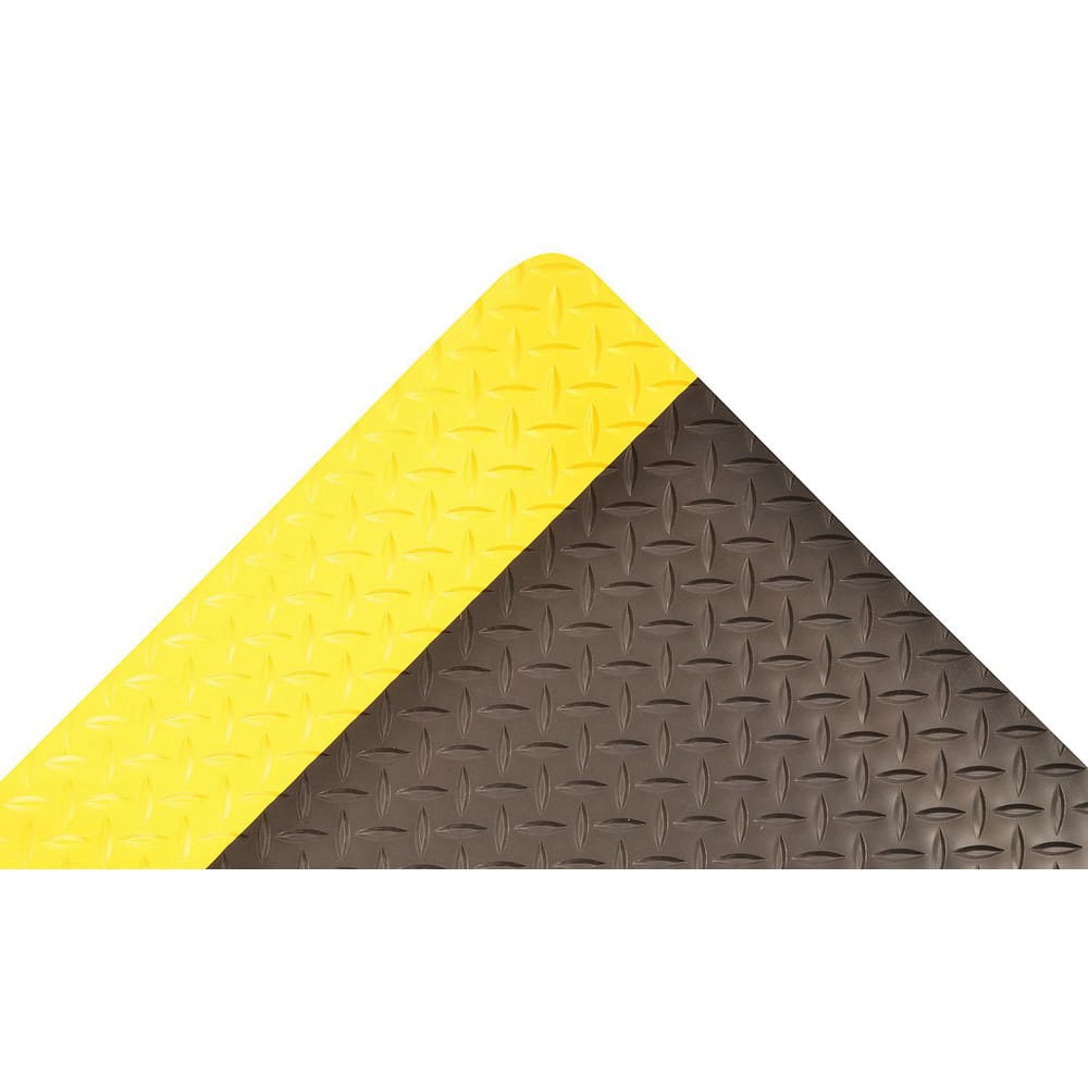 Anti-Fatigue Mat: 900.0000″ Length, 36.0000″ Wide, 1″ Thick, Nitrile Rubber, Beveled Edge, Heavy Duty Diamond Plates, Black & Yellow, Dry