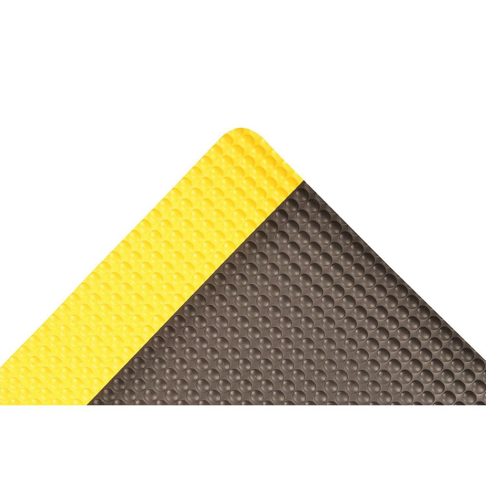 Anti-Fatigue Mat: 36.0000″ Length, 24.0000″ Wide, 1/2″ Thick, Vinyl, Beveled Edge, Heavy Duty Bubbled, Black & Yellow, Dry
