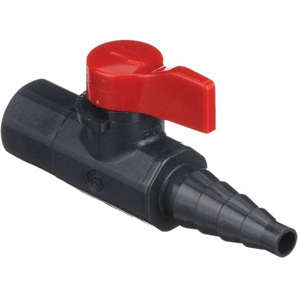 Asahi/America - 1/4" Pipe, Full Port, PVC Ball Valve - 1 Piece, FNPT X Barb Ends, Tee Handle, 150 WOG - Eagle Tool & Supply