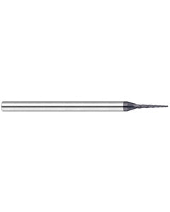 0.03″ Dia. × 0.24″ LOC × 3/16″ Shank Size × 2″ OAL, 3 Flute, 15 Degrees Body Half Taper Angle, Carbide, AlTiN Nano, Square, Tapered End Mill