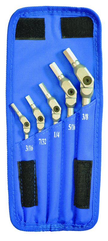 5 Piece - 3/16 - 3/8" - Chrome HexPro Pivot Head Hex Wrench Set - Eagle Tool & Supply