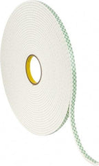 3M - 1/2" x 18 Yd Acrylic Adhesive Double Sided Tape - 1/4" Thick, Off-White, Urethane Foam Liner, Continuous Roll, Series 4004 - Eagle Tool & Supply