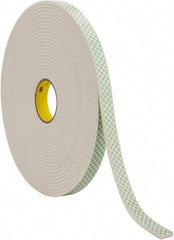 3M - 1" x 18 Yd Acrylic Adhesive Double Sided Tape - 1/4" Thick, Off-White, Urethane Foam Liner, Continuous Roll, Series 4004 - Eagle Tool & Supply