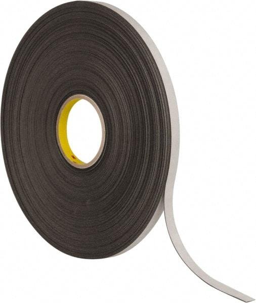 3M - 1/2" x 72 Yd Rubber Adhesive Double Sided Tape - 1/32" Thick, Black, Polyethylene Foam Liner, Continuous Roll, Series 4462B - Eagle Tool & Supply