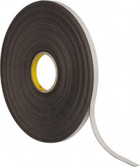 3M - 1/2" x 72 Yd Rubber Adhesive Double Sided Tape - 1/32" Thick, Black, Polyethylene Foam Liner, Continuous Roll, Series 4462B - Eagle Tool & Supply