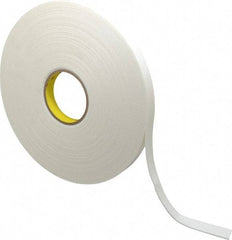 3M - 3/4" x 36 Yd Rubber Adhesive Double Sided Tape - 1/16" Thick, White, Polyethylene Foam Liner, Continuous Roll, Series 4466W - Eagle Tool & Supply
