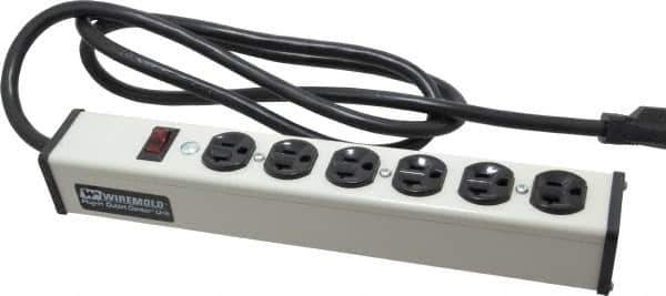 Wiremold - 6 Outlets, 120 Volts, 20 Amps, 6' Cord, Power Outlet Strip - Free Hanging Mount, 5-20 NEMA Configuration, 13-1/4" Strip, cULus Listed - Eagle Tool & Supply