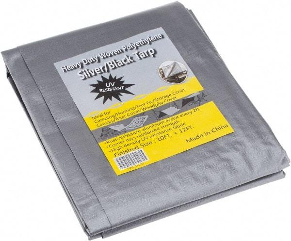 Value Collection - 12' Long x 10' Wide Polyethylene Tarp & Dust Cover - Black & Silver, Grommet, 11 to 12 mil Thickness - Eagle Tool & Supply