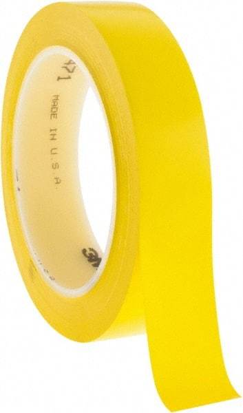 3M - Yellow Solid Color Vinyl Tape - 1" Wide x 108' Long x 5.2 mil Thick, General Traffic - Eagle Tool & Supply