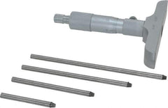 Value Collection - 0 to 4" Range, 4 Rod, Mechanical Depth Micrometer - Ball Thimble, 4" Base Length, 0.001" Graduation, 4.5mm Rod Diam - Eagle Tool & Supply