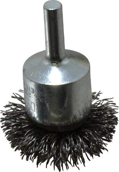 Anderson - 1-1/2" Brush Diam, Crimped, Flared End Brush - 1/4" Diam Shank, 20,000 Max RPM - Eagle Tool & Supply